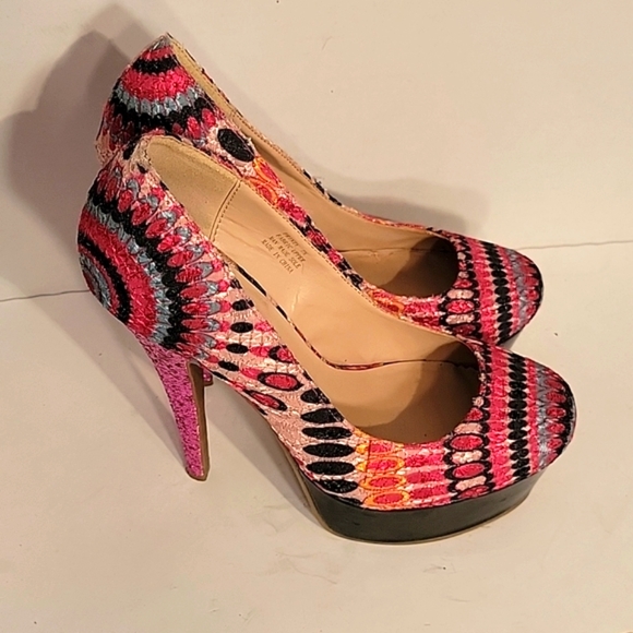 Zigi Girl Peacock Colors Platform Heels SZ71/2 - Picture 2 of 7